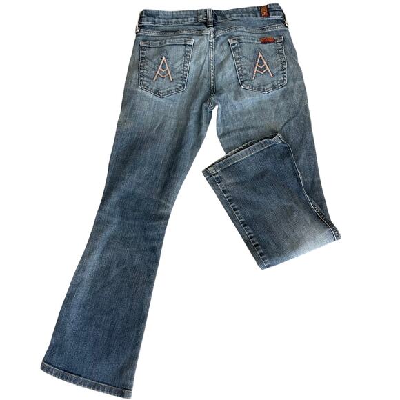 7 For All Mankind Women’s Blue Bootcut Flare Jeans Distressed Size 25 Vintage - Picture 1 of 8
